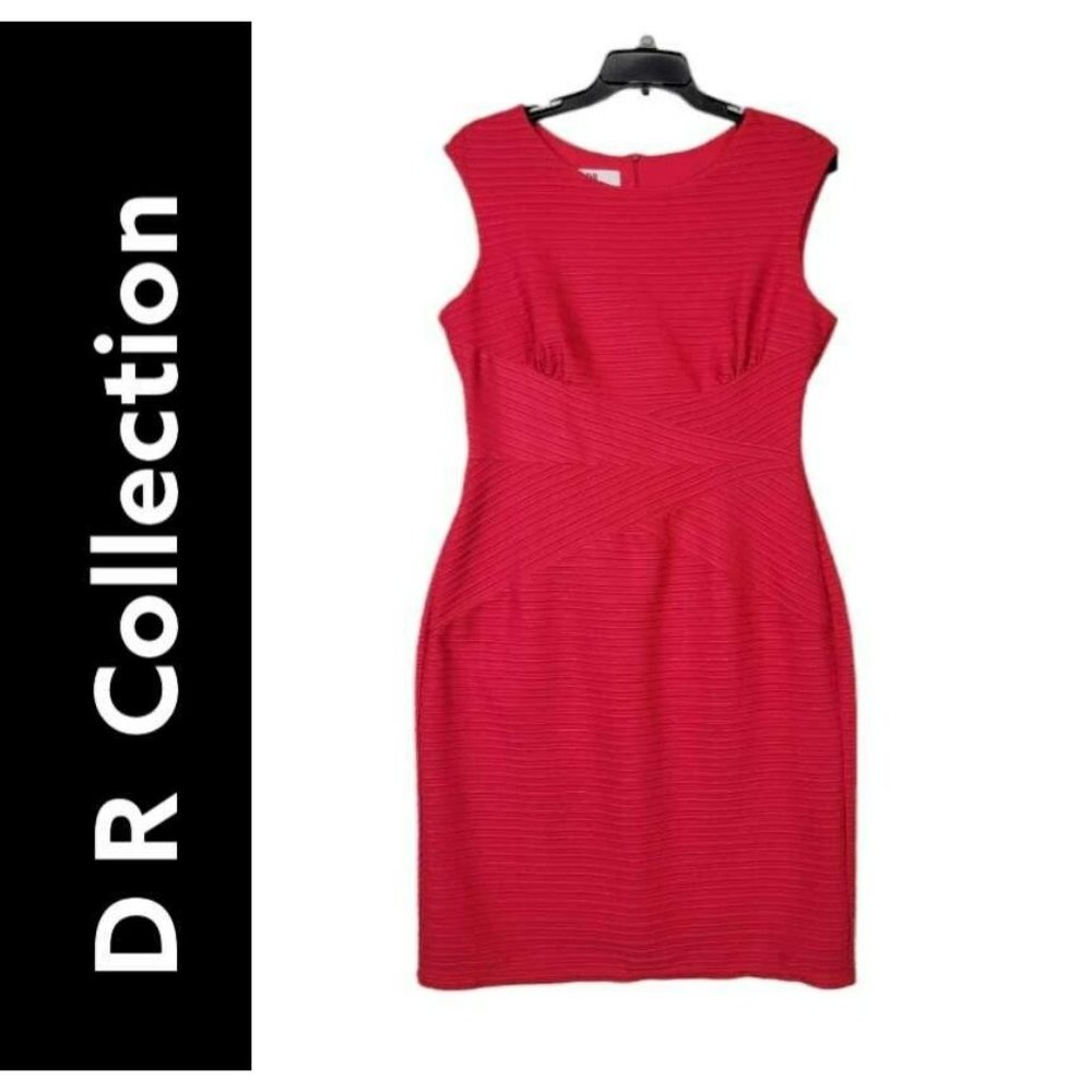 DR Collection Womans Red Size 14 Career Formal Business Dress Striped